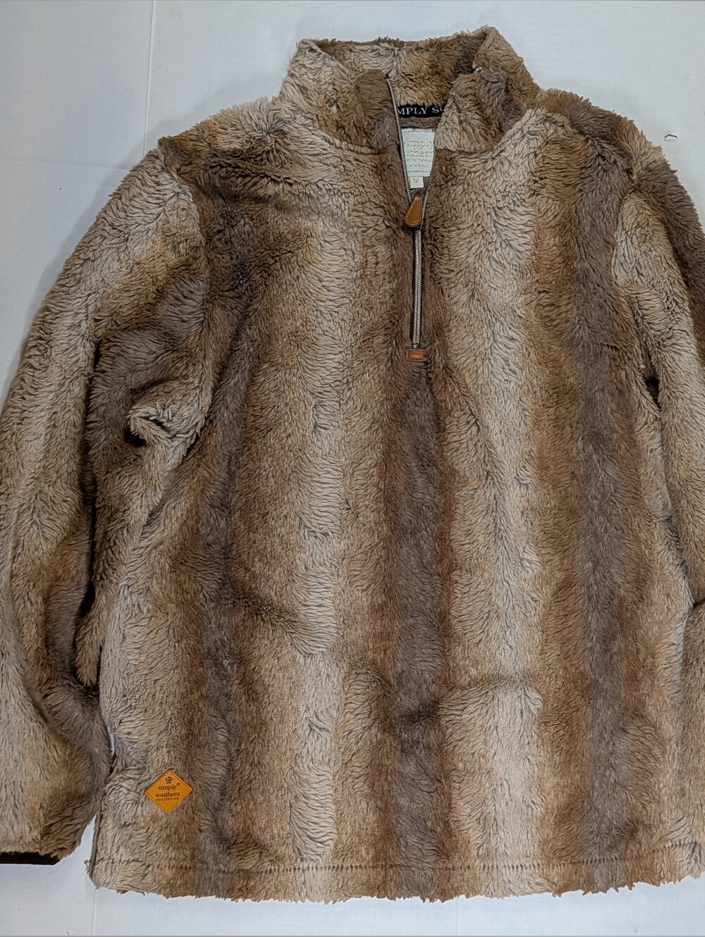 Simply Southern Brown Plush Faux Fur Quarter Zip Pullover